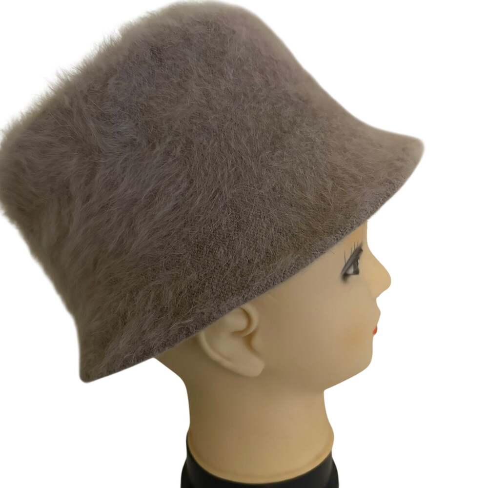 Nordstrom Fluffy Beige Angora Blend Knit Cloche Hat Coquette Minimalist Retro